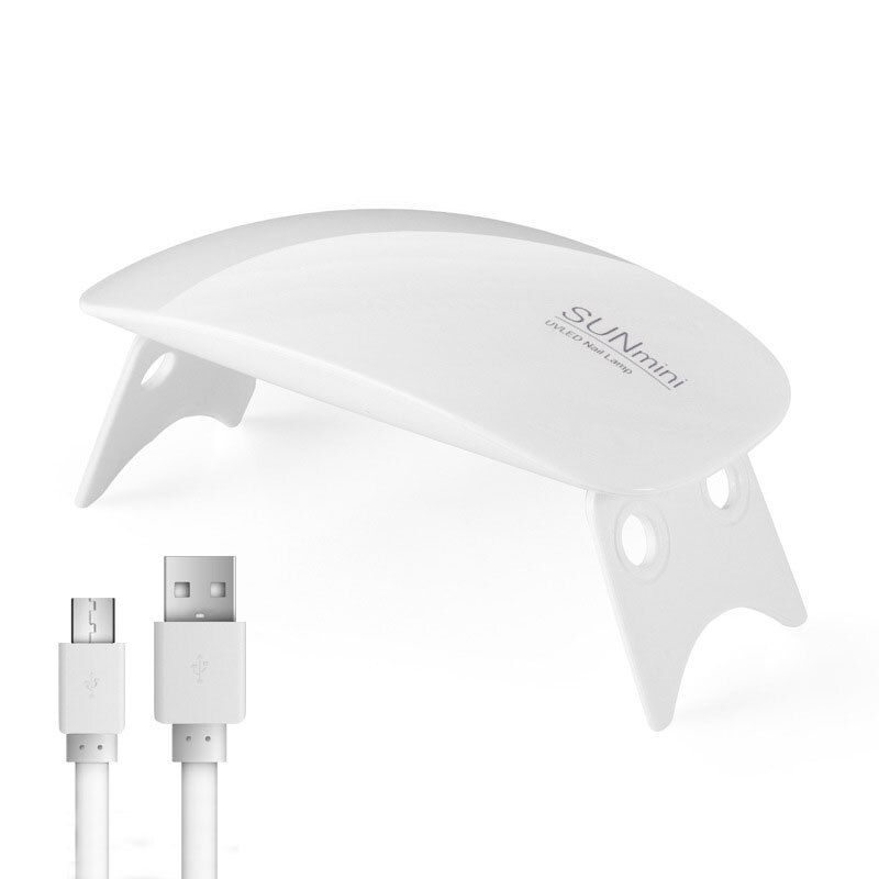 Mini secador de uñas , lámpara Led UV de 6W, con Cable USB, herramientas portátiles de manicura para esmaltes a base de Gel, color blanco y rosa: White