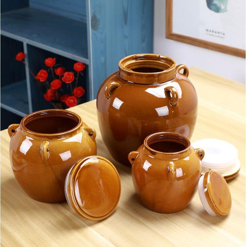 Retro Style ceramic Tea jar Honey jar Pickled Sauerkraut Cabbage Radish Container Food Seal Storage Jar Kitchen Accessories