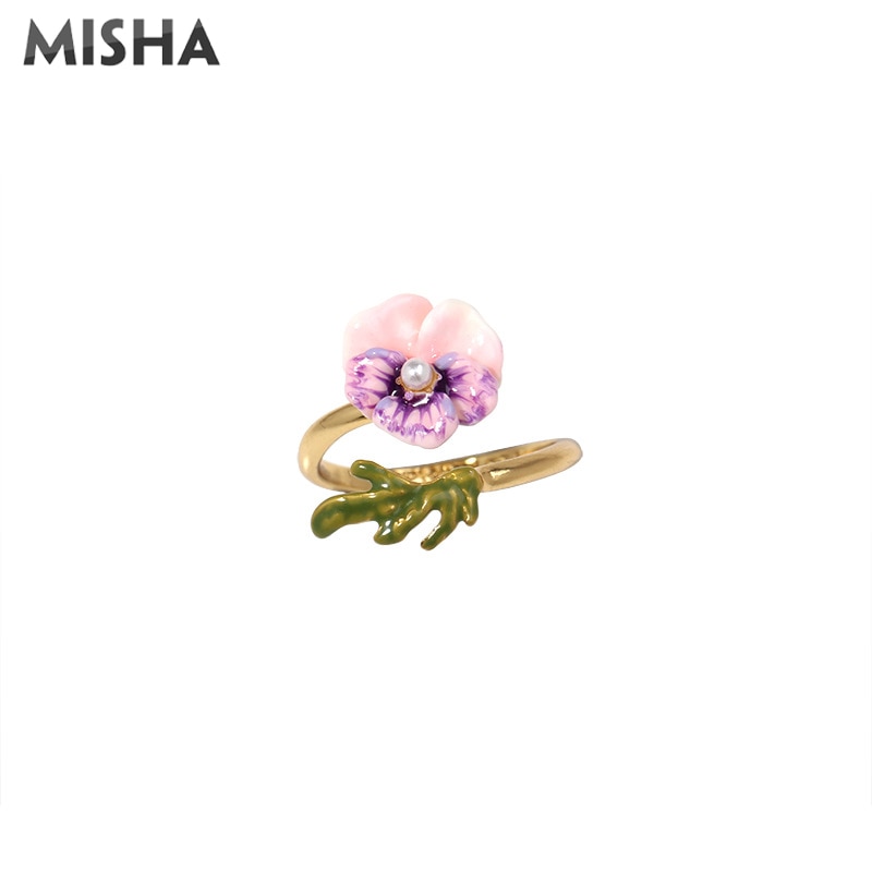 MISHA Enamel Glaze Rings For Women Pansy Flowers Open Rings Ajustable Jewelry Trendy Friend