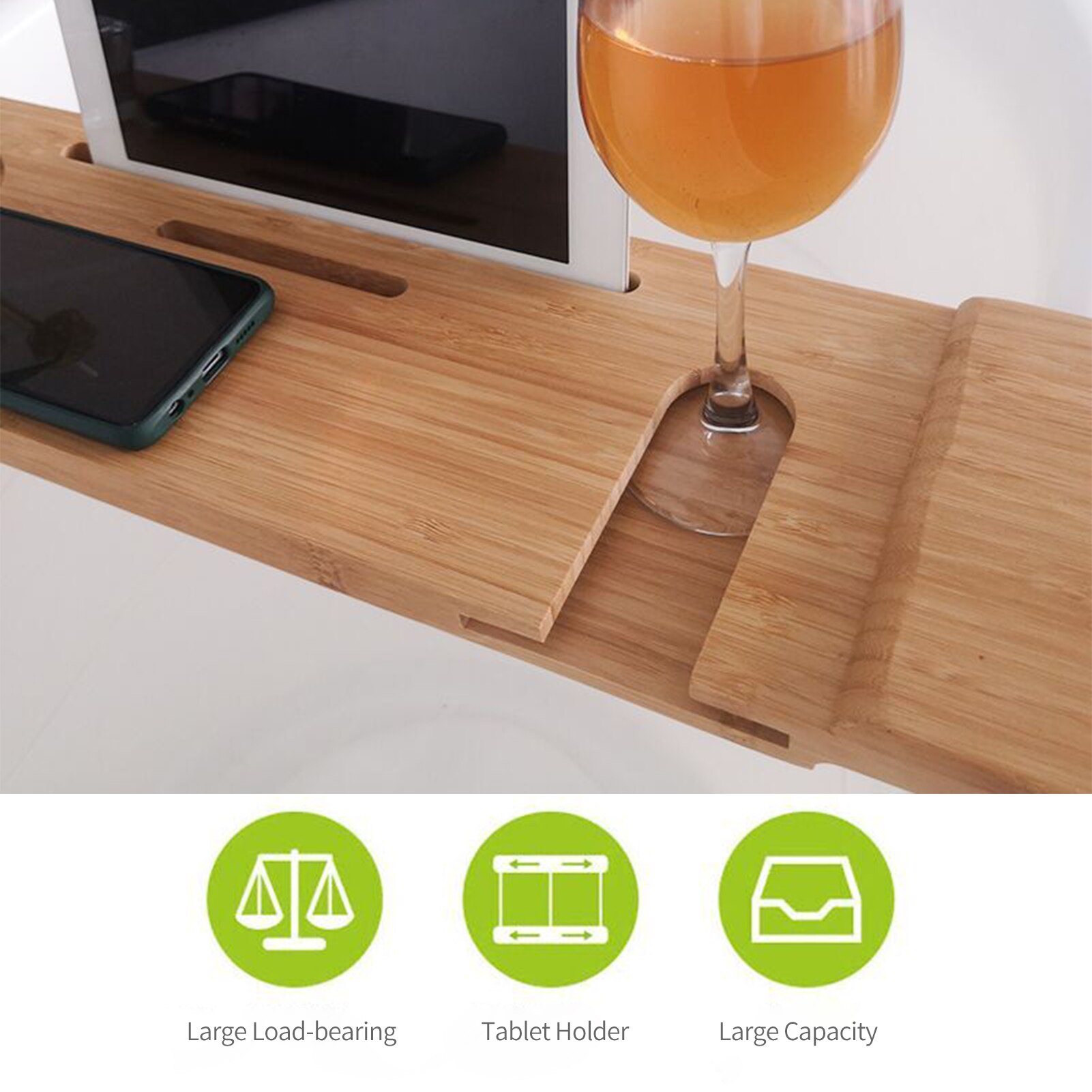 Bathtub Caddy Tray Bamboo Spa Bathtub Caddy Organizer Book Wine Tablet Towel Holder Reading Rack Nonslip Bottom Bath tub Tray