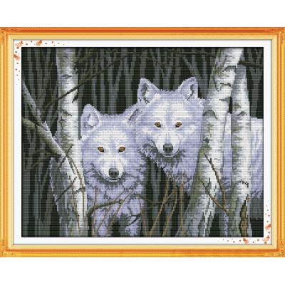 Varg djur korsstygn kit 14ct 11ct count print canvas nål broderi set gör det själv manuellt handarbete heminredning målning: Vit / 14ct otryckta