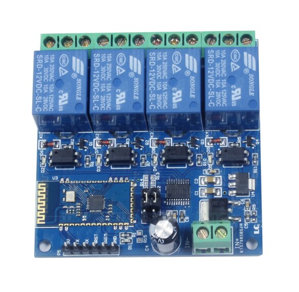 Módulo de relé Bluetooth de 4 canales, 5V, 12V/10A, SPP-C de 4 canales con Bluetooth, interruptor de control de aplicación remota para teléfono de casa inteligente