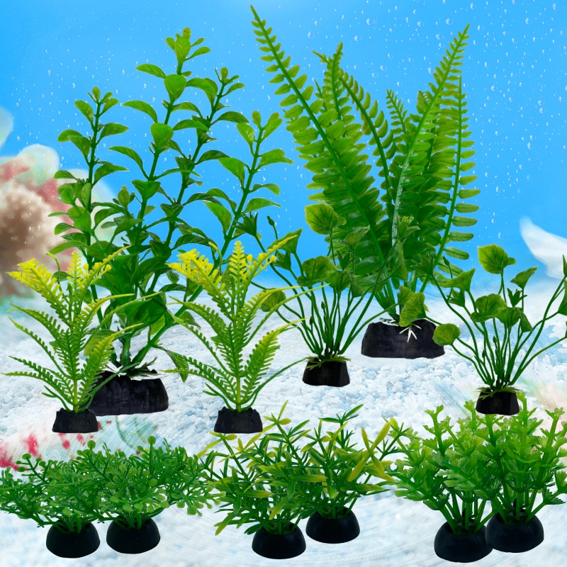 12 Uds. De plantas artificiales para decoración de acuario, adorno de malezas de agua, planta acuática, accesorios de decoración de césped para pecera: Verde claro