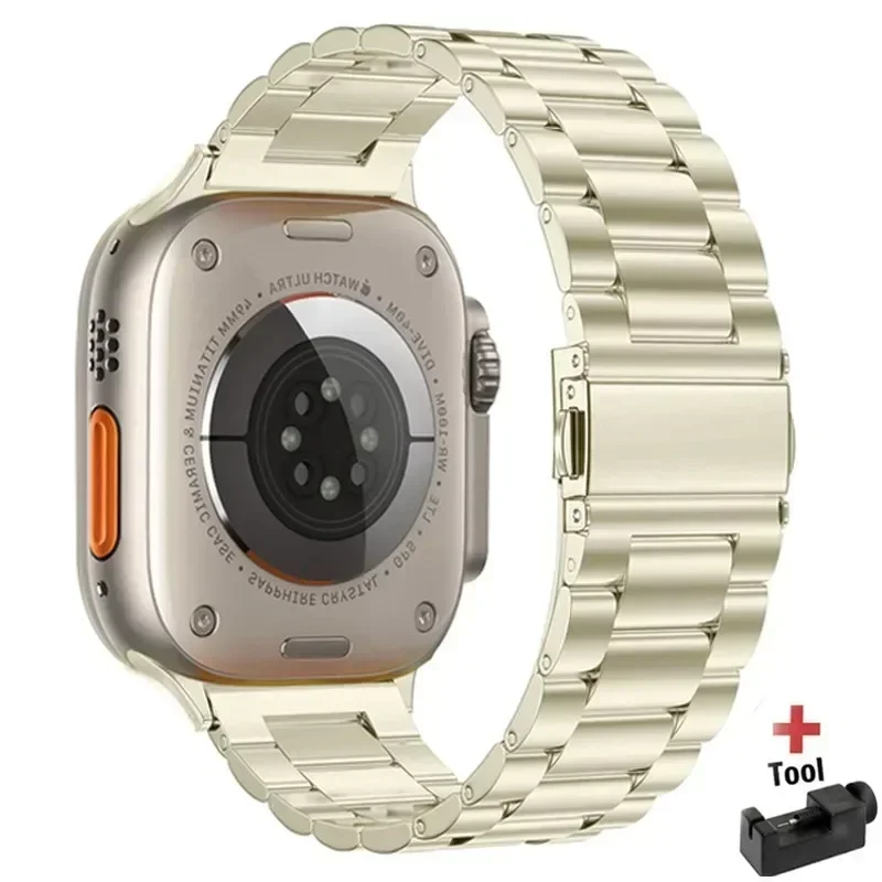Rustfri stålrem til apple watch-rem 44mm 45mm 38-42-40-41mm metalledarmbånd iwatch-serie 10 8 7 6 5 4 3 se ultra 49m: Hvidt lys pur / 22mm