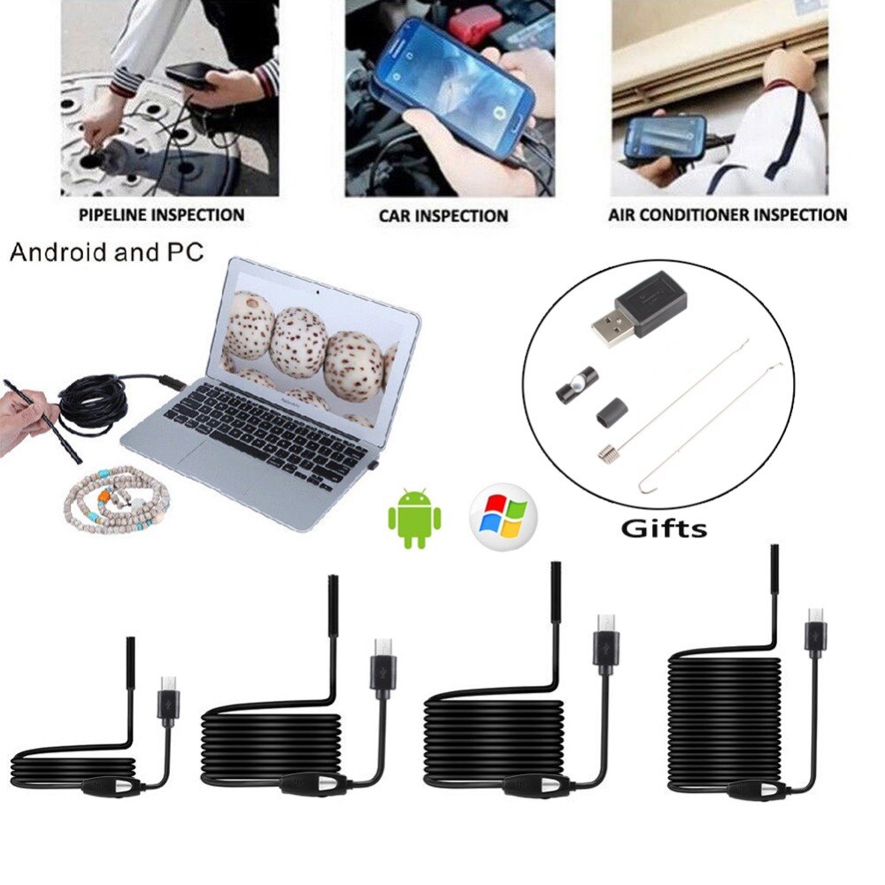 5.5mm Lens Android OTG USB Endoscope Camera 1M Smart Android Phone USB Borescope Inspection Snake Tube Camera 6LED