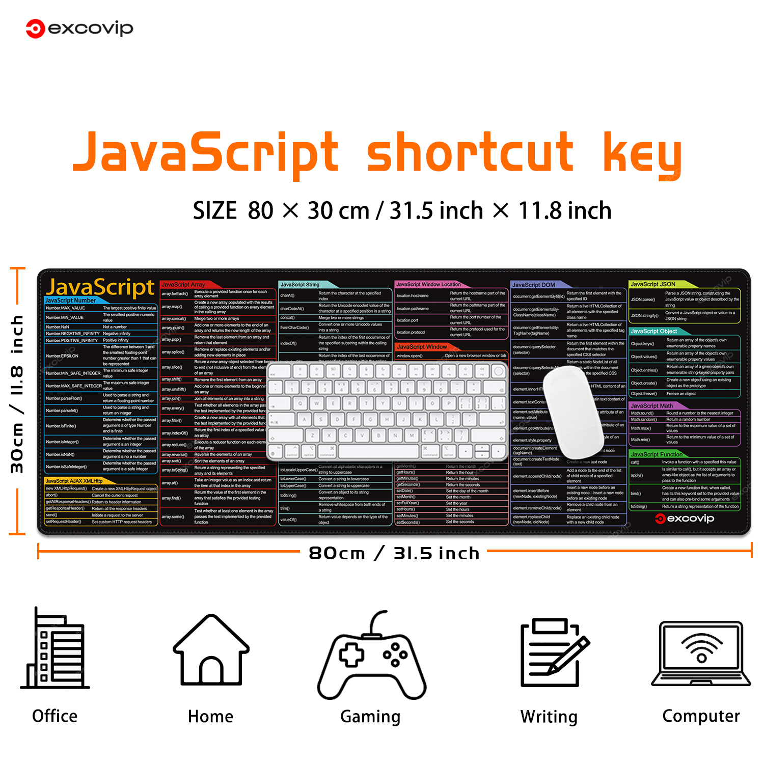 Tapis de souris de programmation EXCO JavaScript, grands raccourcis, clavier, feuille de triche, ingénieur Web, tapis de bureau, bord cousu, antidérapant