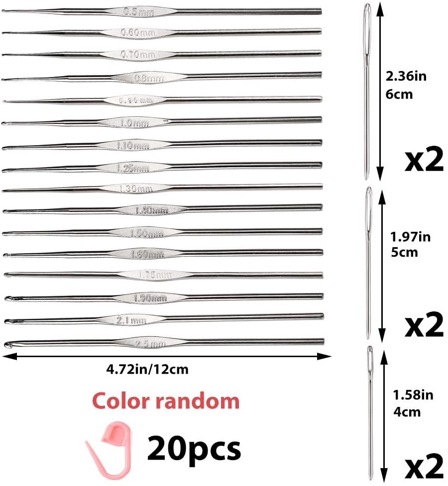 MIUSIE 16 PCS Lace Crochet Hooks Set, Aluminum Crochet Hooks Set with 6 PCS Large-Eye Blunt Needles and 10 PCS Stitch Markers