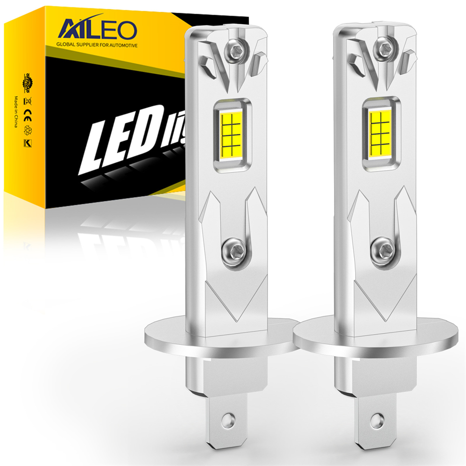 AILEO 2 uds luces LED 200W 20000LM H1 6500K bombilla de faro de tamaño Mini inalámbrico para lámpara de coche CSP 7035 Chip blanco Plug & Play