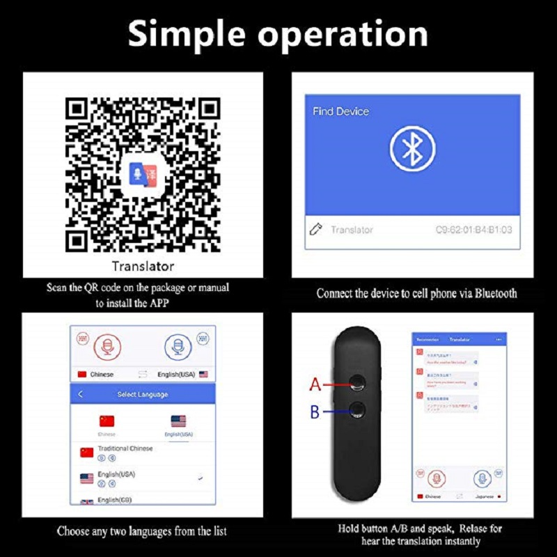 Mini Intelligente Draadloze Vertaling T4, 42 Talen, real-Time Twee-weg Real-Time Voice Vertaling, Bluetooth Toepassing