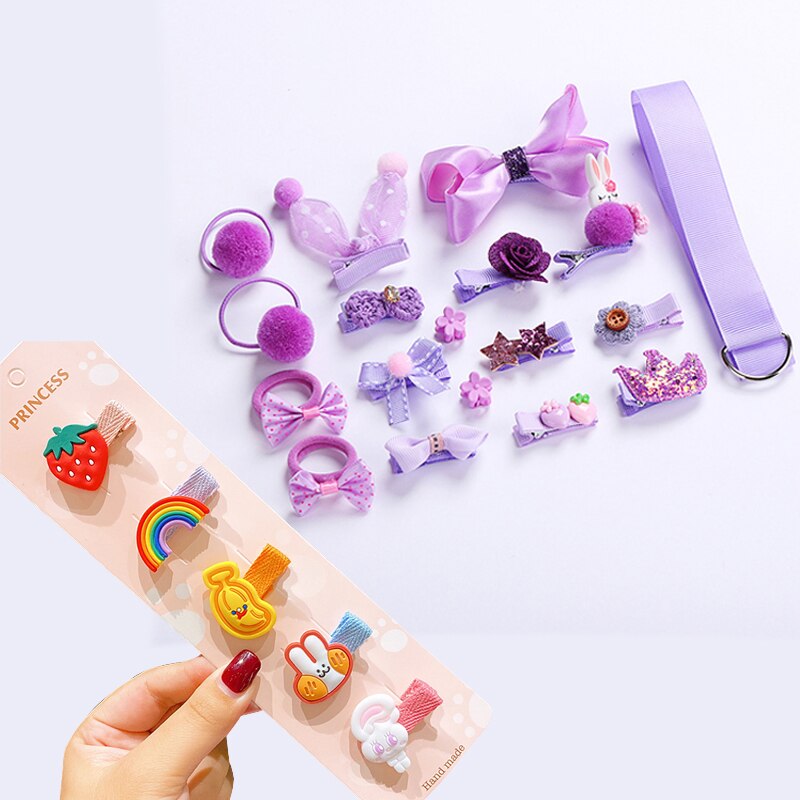 23 Piece Girls Cute Cartoon Hair Clip Set Cute Hair Accessories Girl headwear Bow Flower Hairpins Hairband Elastic Headdress Gif: e