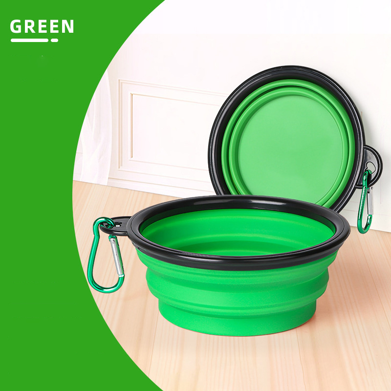 Opvouwbare reishondenkom Draagbare zachte siliconen voerbak voor honden Voedsel Watercontainer Puppyvoerbakken Outdoor huisdierenbenodigdheden: L / green