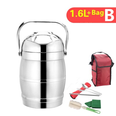 Thermos For Food With Containers Stainless steel insulated barrel lunch box multi-layer large capacity with Lid Bowl for Adults: 1600ml B and Box Bag