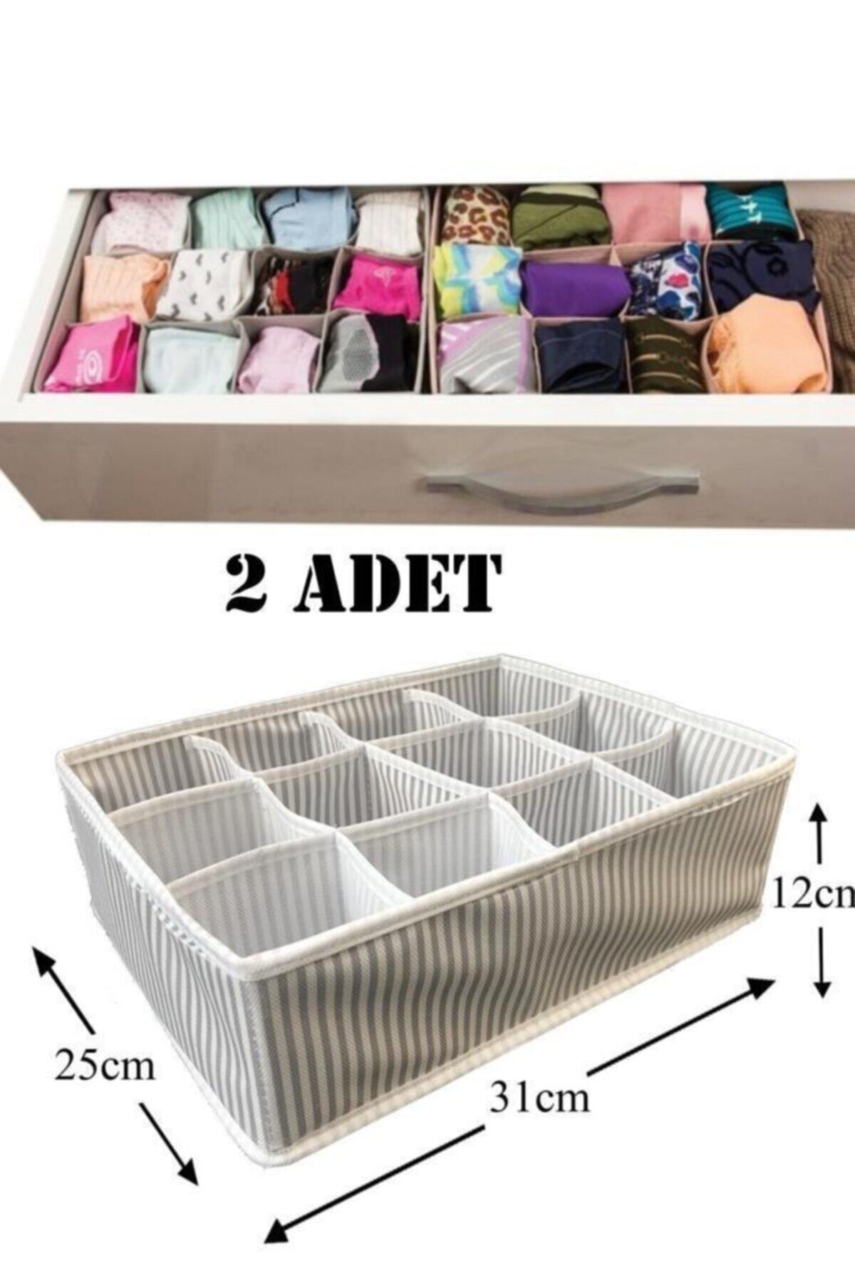 2 Pieces 12 Compartment Organizer Inside Drawer Organizer Gray-white