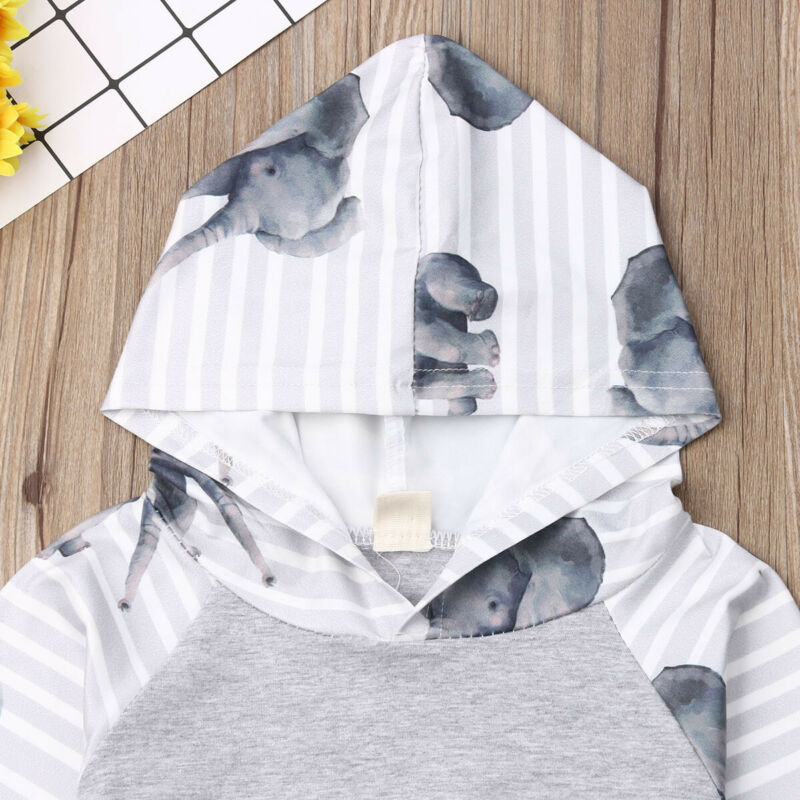 Kinder babyjongen herfstkleding 3d olifant capuchon jassen tops + broeken set van 2