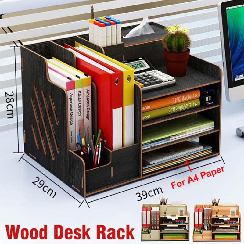 Wooden Desk Organizer Desktop File Organizer Holder Space Saving Office School Home Use Document Multi-Layer Tray