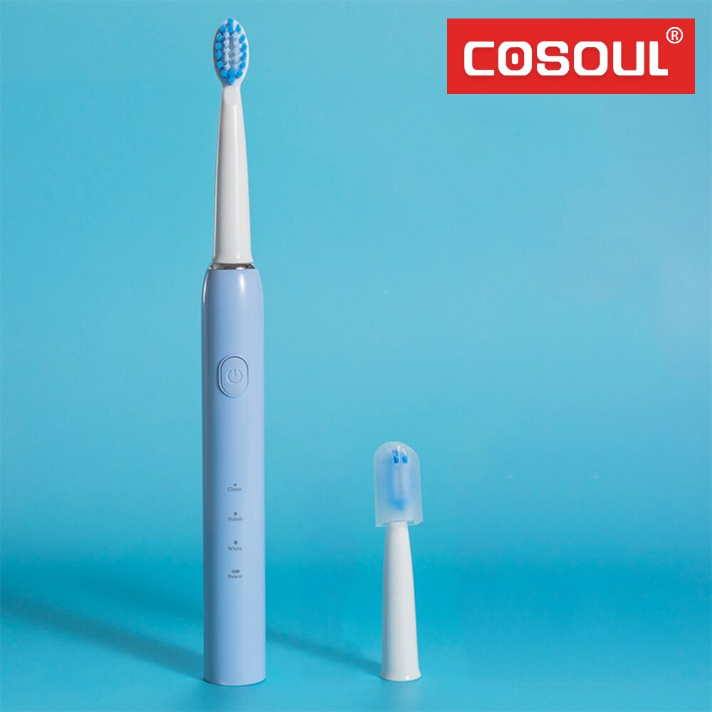 Brosse à dents électrique sonique, 3 Modes recommandés par le dentiste, nettoyage, blanchiment, soins, automatique, Rechargeable par USB, étanche: T1Blue1Head