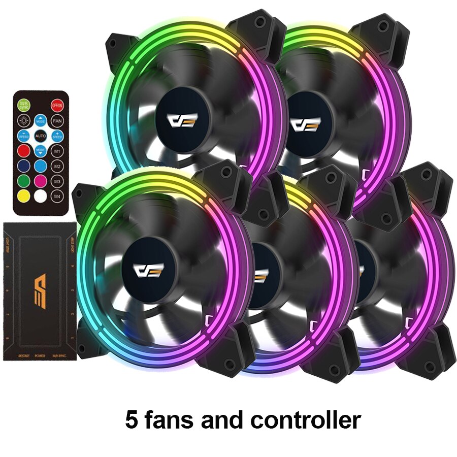 Aigo Computer Case Cooling Rgb Fan 120 Mm Stille Ir Remote Kleurrijke Fan CF11 Asus Aura Sync Cooler Cooling Passen led Pc Case Fan: 5 fans and IR Remote