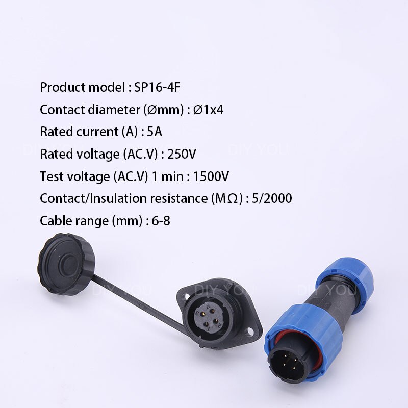 Sp16 ip68 vandtæt stik og stik 2 3 4 5 7 9 pin stik med 2 hullers flange type stik gør dig: Sp16-4f