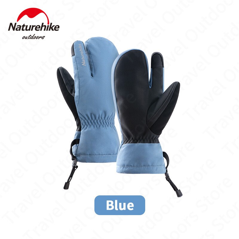 Naturehike GL12 Drie Vinger Ski Handschoenen Verdikking Winter Warm Houden Pluche Antislip Waterdicht 3M Katoen Outdoor Fietsen 0 °C ~-15 °C: Blue / L