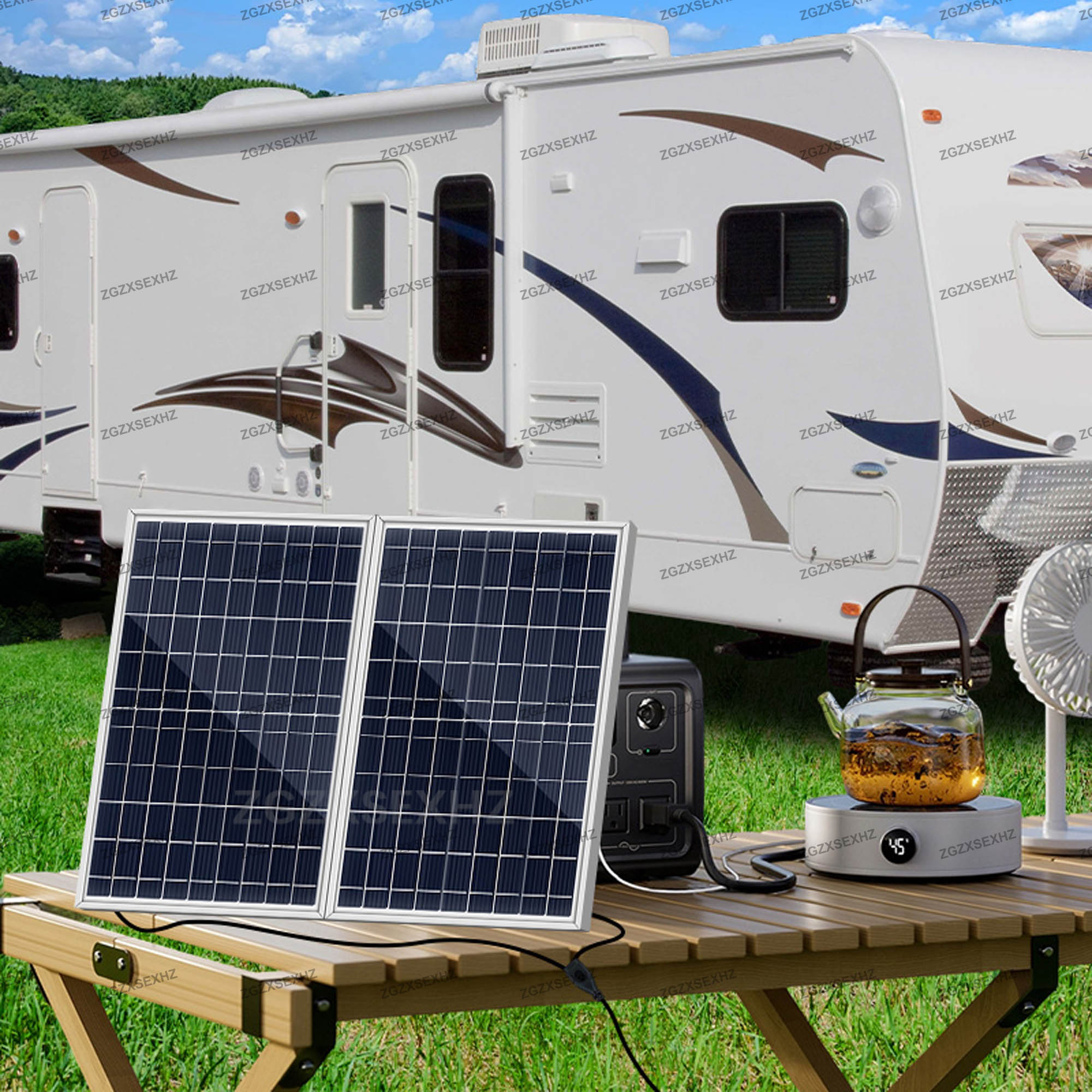 Outdoor Solar Panel 600W 12V Polycrystalline USB Power Portable Rechargeable Solar Cell Solar Generator for Home Lighting Camp