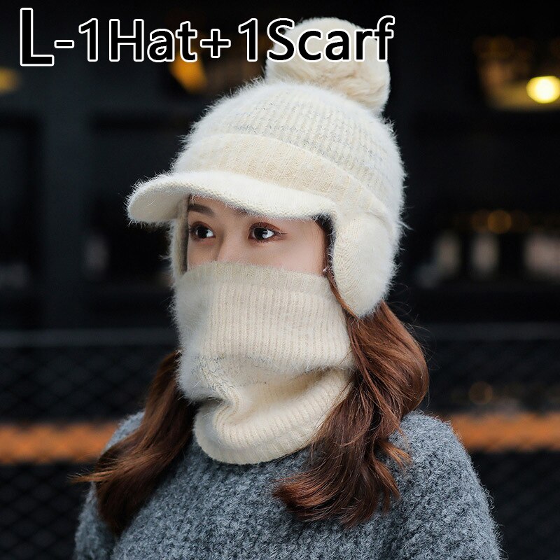 Bonnet Skullies tricoté pour femme, bonnet épais et , couvre-chef de unisexe, ensemble d'équitation en plein air, hiver: L