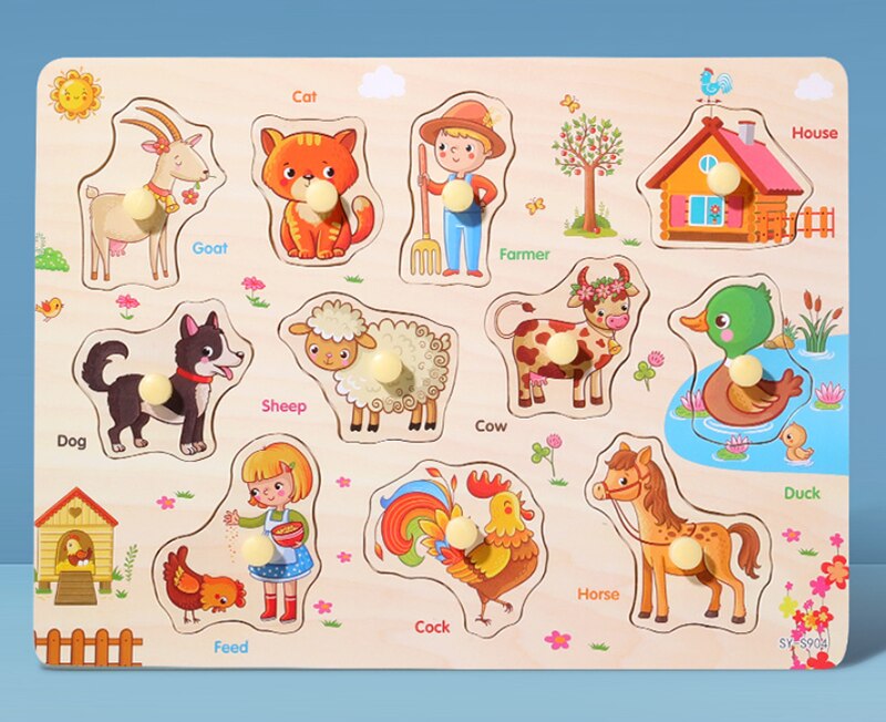 Giocattoli per bambini montessori puzzle di legno a mano afferrare bordo del fumetto veicolo marine animale di puzzle di puzzle giocattolo di legno bambino regali: Countryside