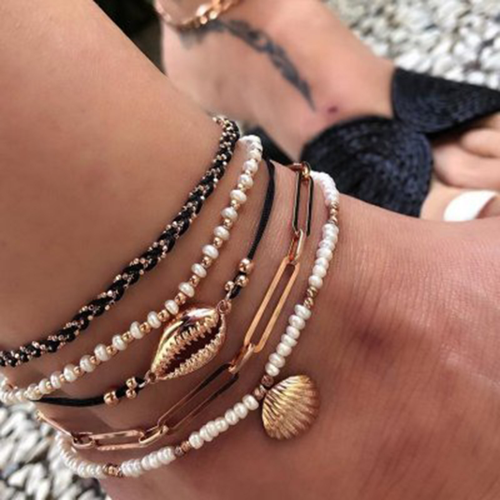 Juego de 8 cadenas para tobillo estilo bohemio para mujer, pulsera de cadena para pierna, playa, Océano, accesorios para pies: Style 1
