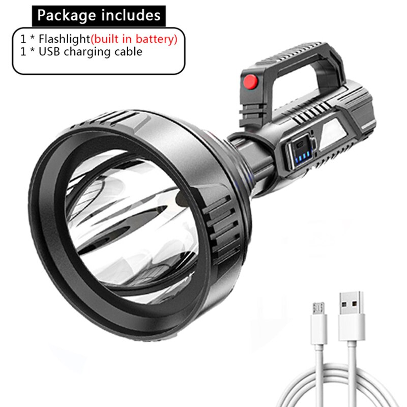 Powerful Flashlight USB Rechargeable Work Light Ultra Bright Torch Lamp Built in Battery Camping Led Flashlights With Side Light: Type B