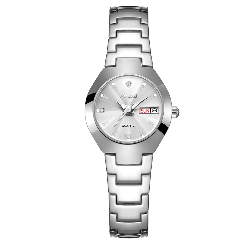 Swiss poshi women's watch, stainless steel, simple, waterproof, luminous with date, week, quartz watch, elegant bracelet as: Multicoloured