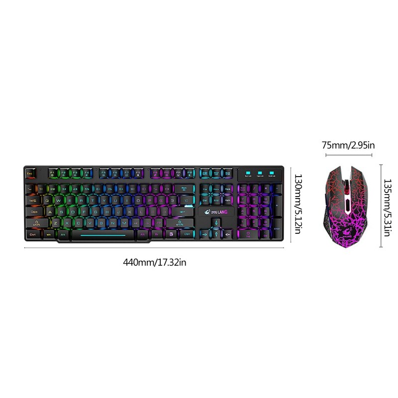 2.4G Wireless Gaming Keyboard and Mouse Set Colorful LED Breathing Light Keypad 1XCB