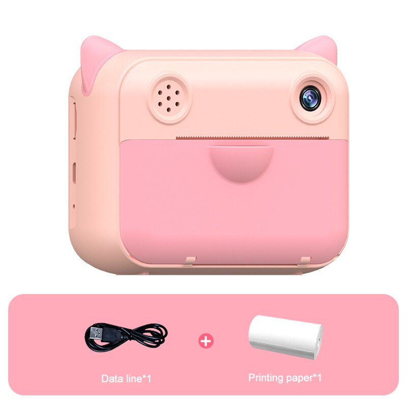 Instant Print Camera Voor Kinderen Kind Camera 1080P Digitale Camera Met Fotopapier Video Camera Voor Kinderen: Pink-1 Roll Paper / 32GB SD Card