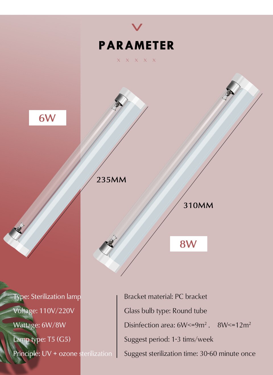 8w 6w germisidivaloa,  t5- putkinen uvc-sterilointilaite, pölypunkkien poistaja, uv-kvartsilamppu makuuhuoneeseen/sairaalaan 220v 110v
