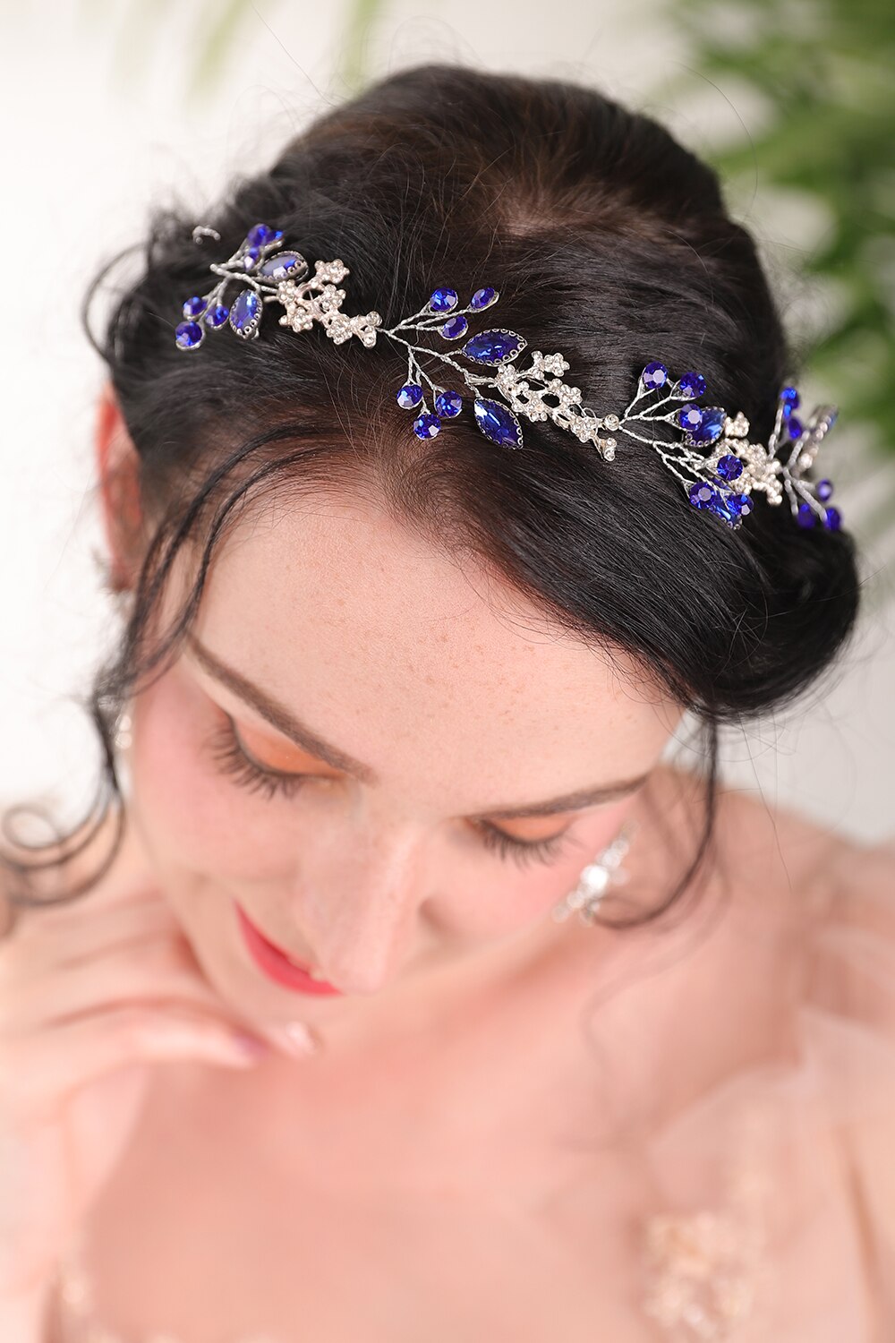 Zilver Blauw Kristal Bruiloft Haar Band Strass Bruids Kroon Hoofdtooi Banket Feest Party Voor Vrouwen