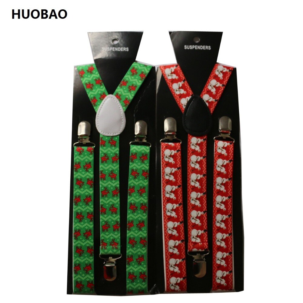 HUOBAO Volwassen Unisex Verstelbare Clip-on 2.5 cm Breed Groen Rood Herten Sneeuwpop Kerstman Kerst Bretels Voor Vrouwen mens