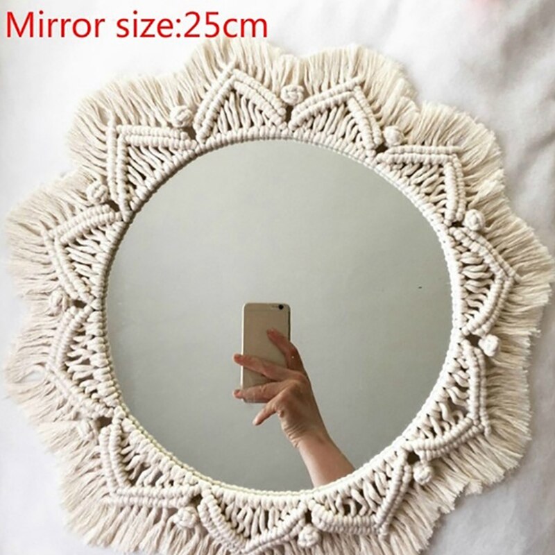 Macrame Spiegel Handgemaakte Tapijt Make-Up Spiegel Compact Bohemen Decoratie Thuis Slaapkamer Decoratieve Spiegels Muur Spiegels