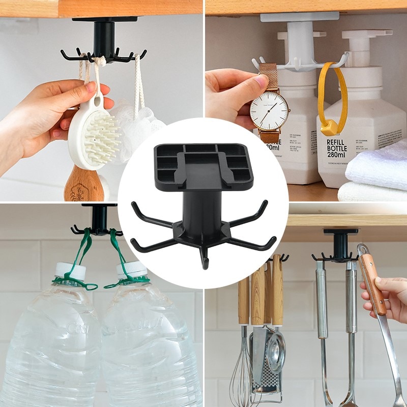 360° Rotating Folding Hook Shelf Rotate Holder Hang Kitchen Cabinet Storage Rack Organizer Rack Multi-Purpose Kitchen Bath Hook