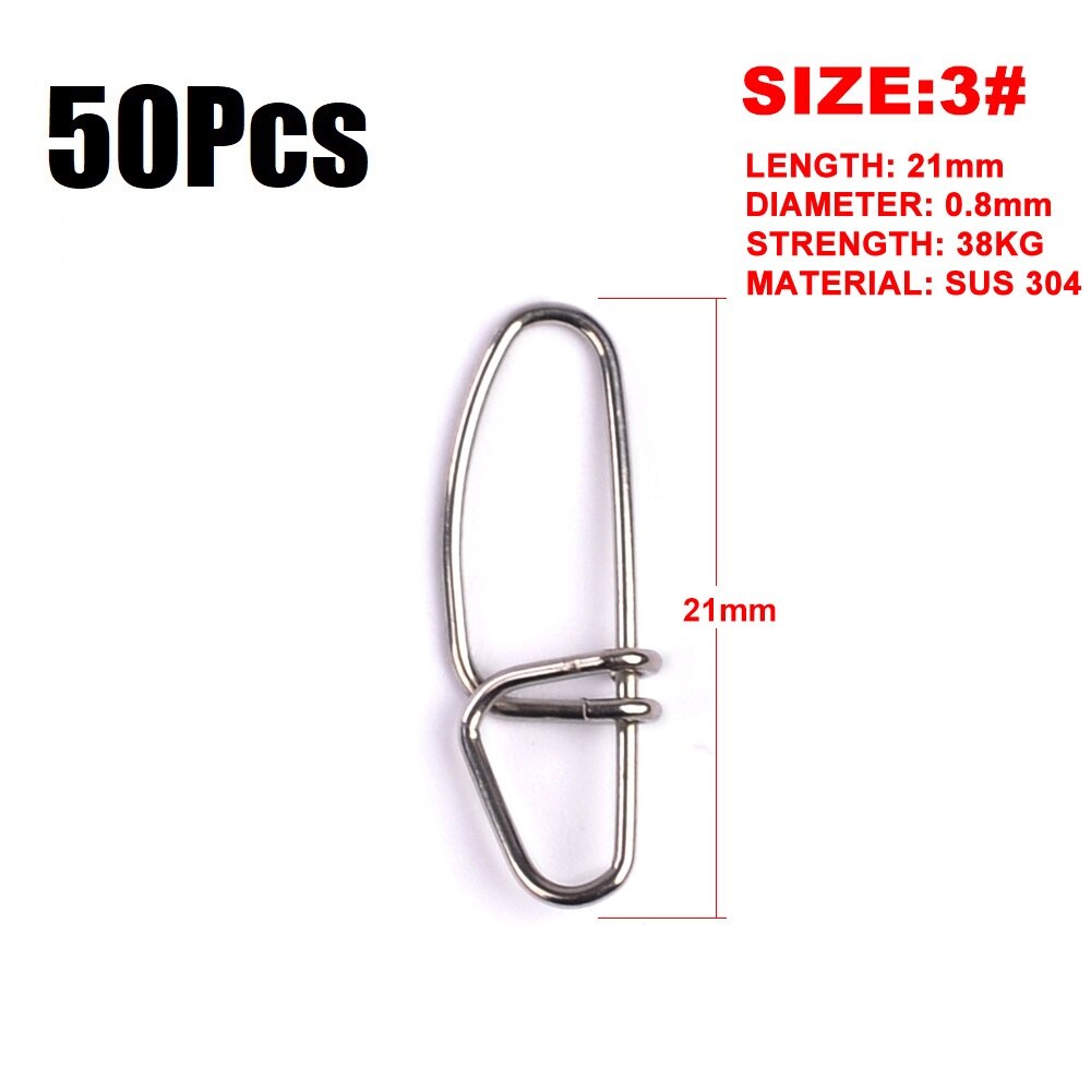 50pcs/bag Stainless Steel Connector Fast Clip Lock Snap Swivel Safety Snaps fishing lure tools pesca hook grip swivel metal: 3 - 50pcs
