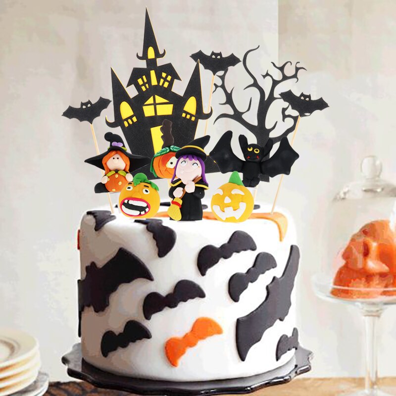 Joyeux anniversaire citrouille château Halloween thème gâteau Grimace Bat sorcière enfants enfants gâteau Topper Insertion fournitures décoration