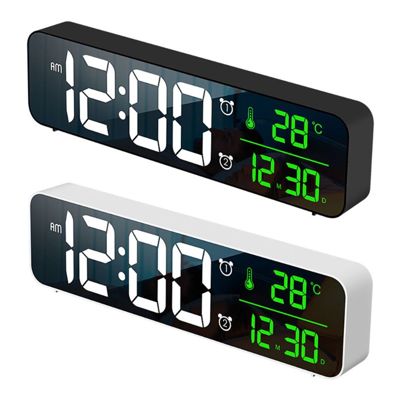 Electronic LED Digital Large Display Morning Alarm Clock Music Brightness USB
