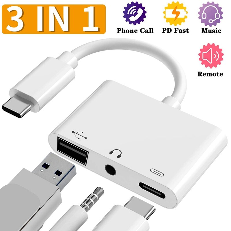 Usb C Femminile Otg o Adattatore 3 in 1 Tipo-C A 3.5Mm o lettore di Schede Usb Otg E Pd di Ricarica porta divisore adattatore