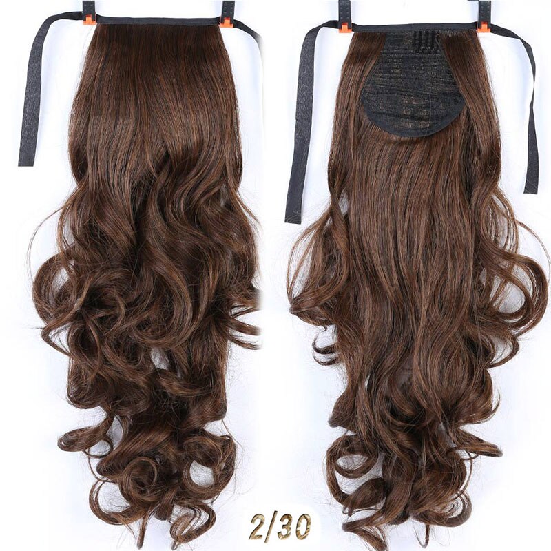 Extensiones de cola de caballo sintética largo ondulado de 22 ", coleta con cordón, extensión de cabello Natural, resistente al calor