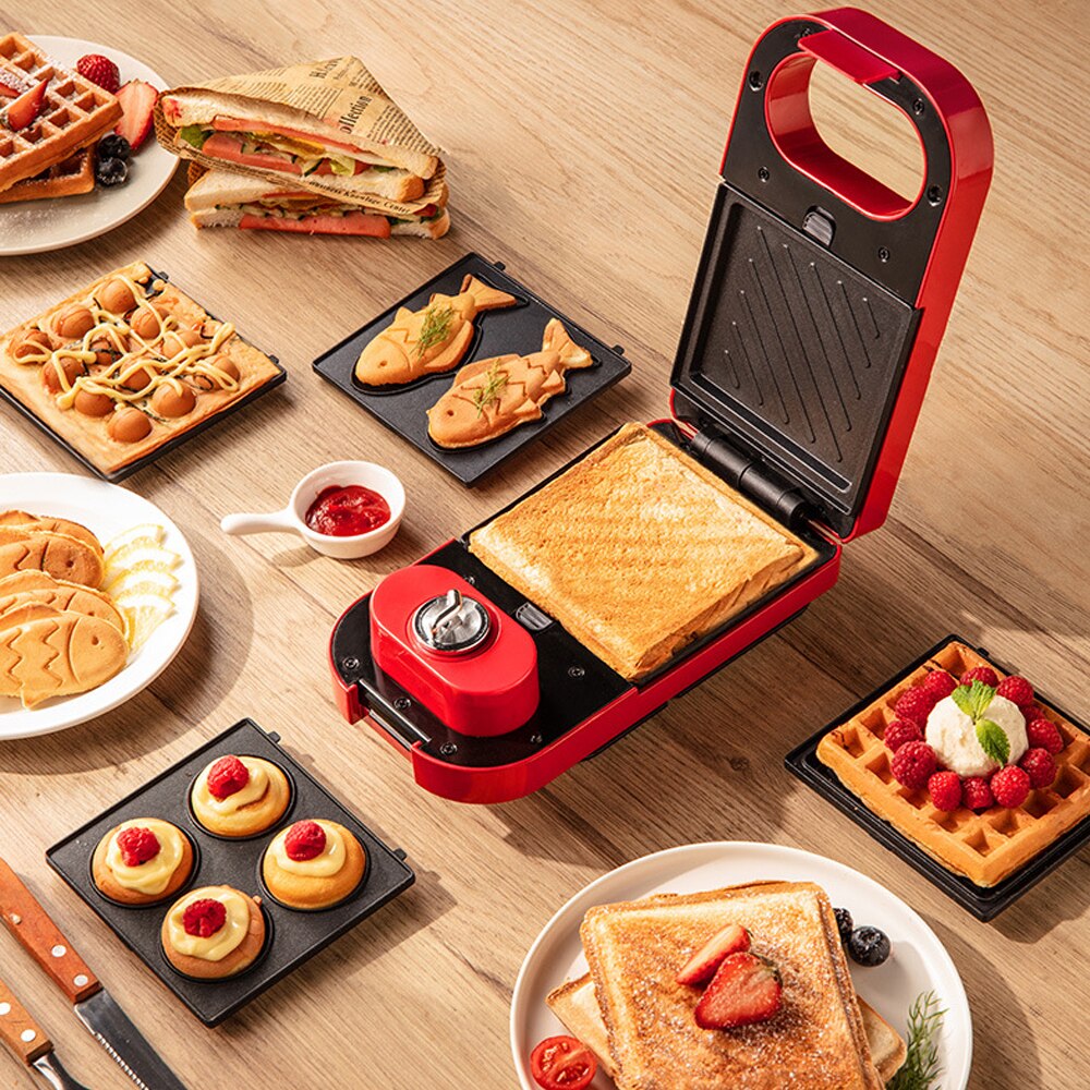 Mini gaufrier électrique pour petit-déjeuner, appareil ménager multifonction pour préparer des sandwichs et des crêpes Takoyaki