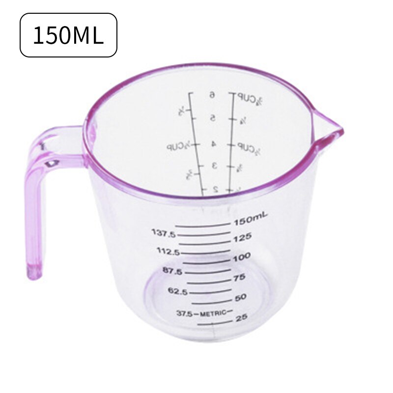 Plastic Measuring Cup Stackable Liquid Measuring Container Clear Scale Show Transparent Mug Pour Spout Cooking Tools 150/300ml: 150ml purple