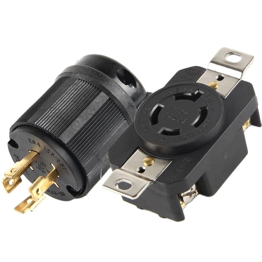 Black UL 20A 250V NEMA L14-20P L14-20R US Locked Receptacle Industry Plug Panel Socket America 4 Pole Wired Connector Plug