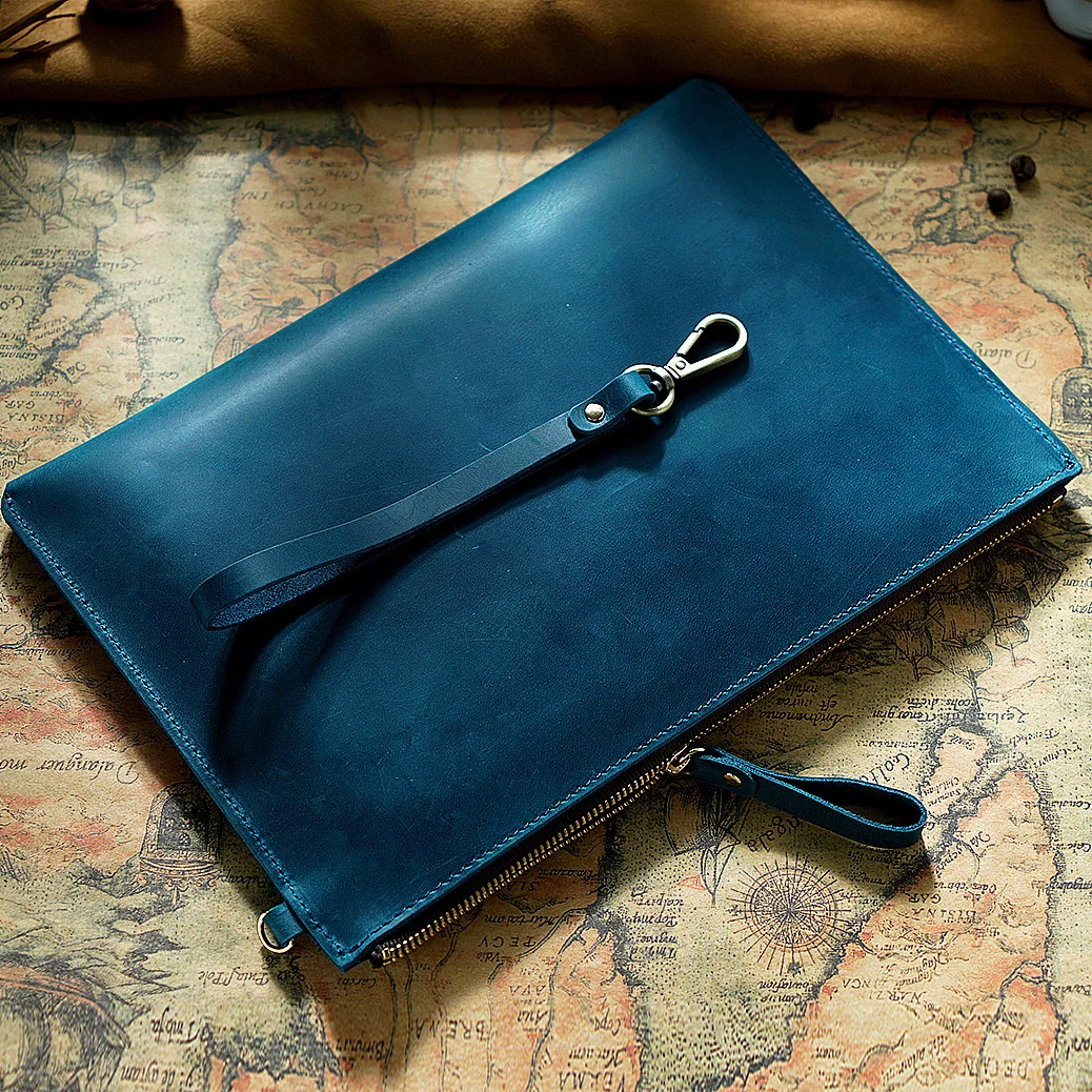Genuine Leather Briefcase Business Luxury Laptop Sleeve Case Bag Wallet Tablet for iPad Protect Cover Pouch 11*7 inches