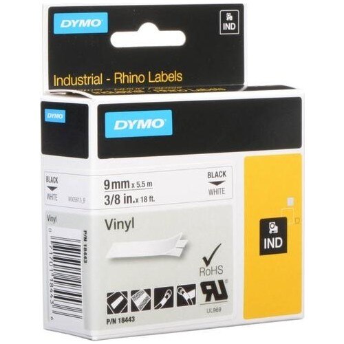 Dymo 18443 Rhinopro Kleurrijke Vinyl Strip (9 Mmx5,5Mt) Wit/Zwart