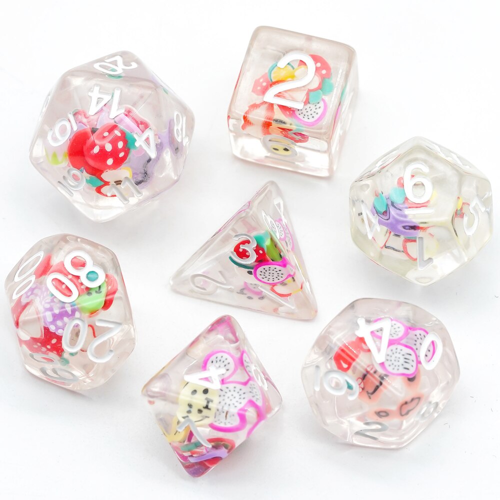7Pcs/Set Fruit Slices DND Dice D&D Dice Set D4 D6 D8 D10 D% D12 D20 Polyhedral Games Dice Set for Table Games MTG RPG: Mixed Fruits