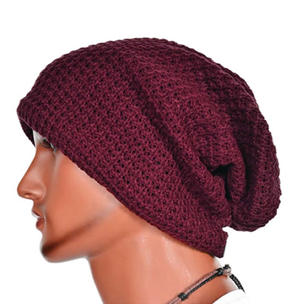 Mannen Vrouwen Warme Winter Knited Mutsen Skull Bandana Slouchy Oversized Cap Sport Hat Unisex Motorkap Doen Dropping: Wine Red