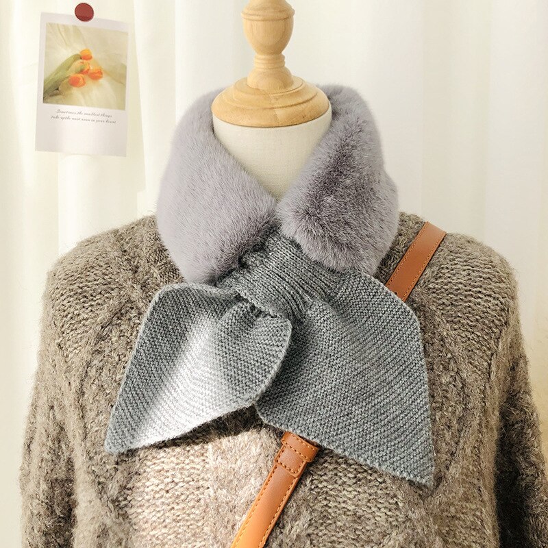 Écharpe de cou Imitation de cheveux de lapin, chaude, en peluche épaisse, silencieux, Collocation de tissu, nouvelle Version coréenne, hiver: Gray