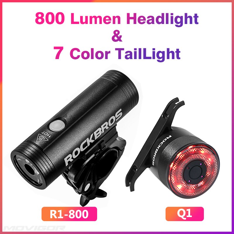 ROCKBROS 800 Lumen Bike Headlight High Power Bicycle Handlebar Front Lamp Waterproof Rechargeable LED Flashlight Cycling Light: R1-800 and Q1